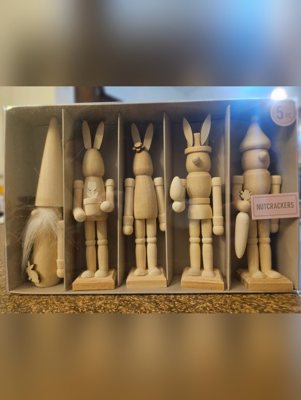 Natural Wood Holiday Figurine Nutcracker & Bunny Set - Neutral